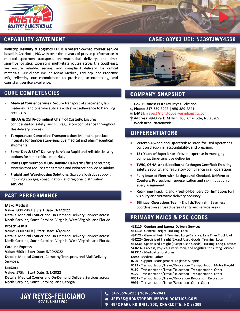 Nonstop Delivery & Logistics LLC Capability Statement